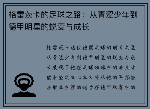 格雷茨卡的足球之路：从青涩少年到德甲明星的蜕变与成长