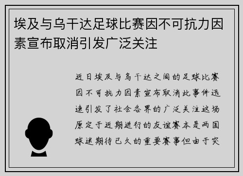 埃及与乌干达足球比赛因不可抗力因素宣布取消引发广泛关注