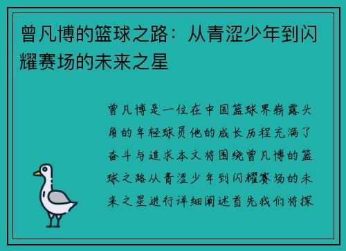 曾凡博的篮球之路：从青涩少年到闪耀赛场的未来之星