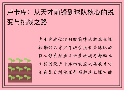 卢卡库：从天才前锋到球队核心的蜕变与挑战之路