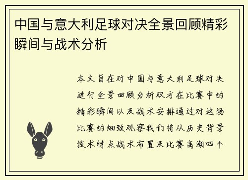 中国与意大利足球对决全景回顾精彩瞬间与战术分析