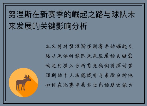努涅斯在新赛季的崛起之路与球队未来发展的关键影响分析