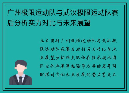 广州极限运动队与武汉极限运动队赛后分析实力对比与未来展望